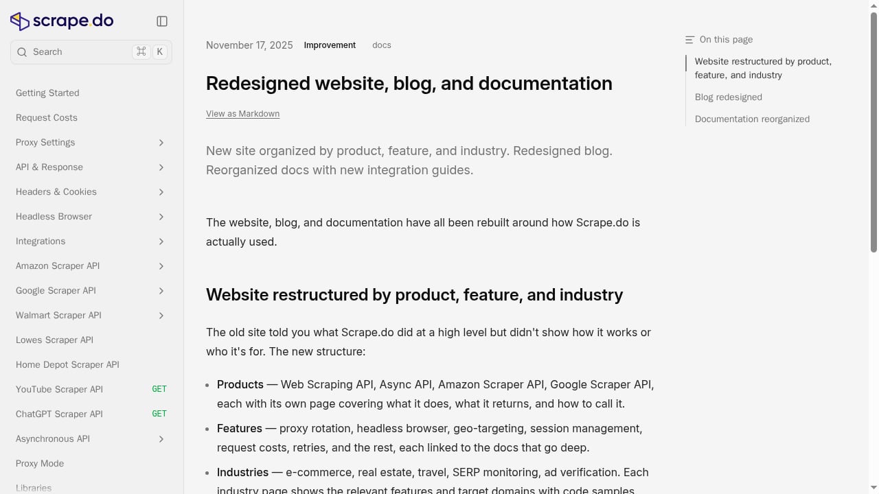 First viewport screenshot of Redesigned website, blog, and documentation