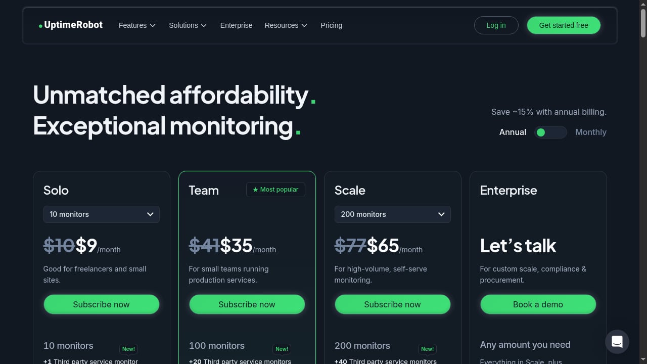 First viewport screenshot of Plans & Pricing | UptimeRobot