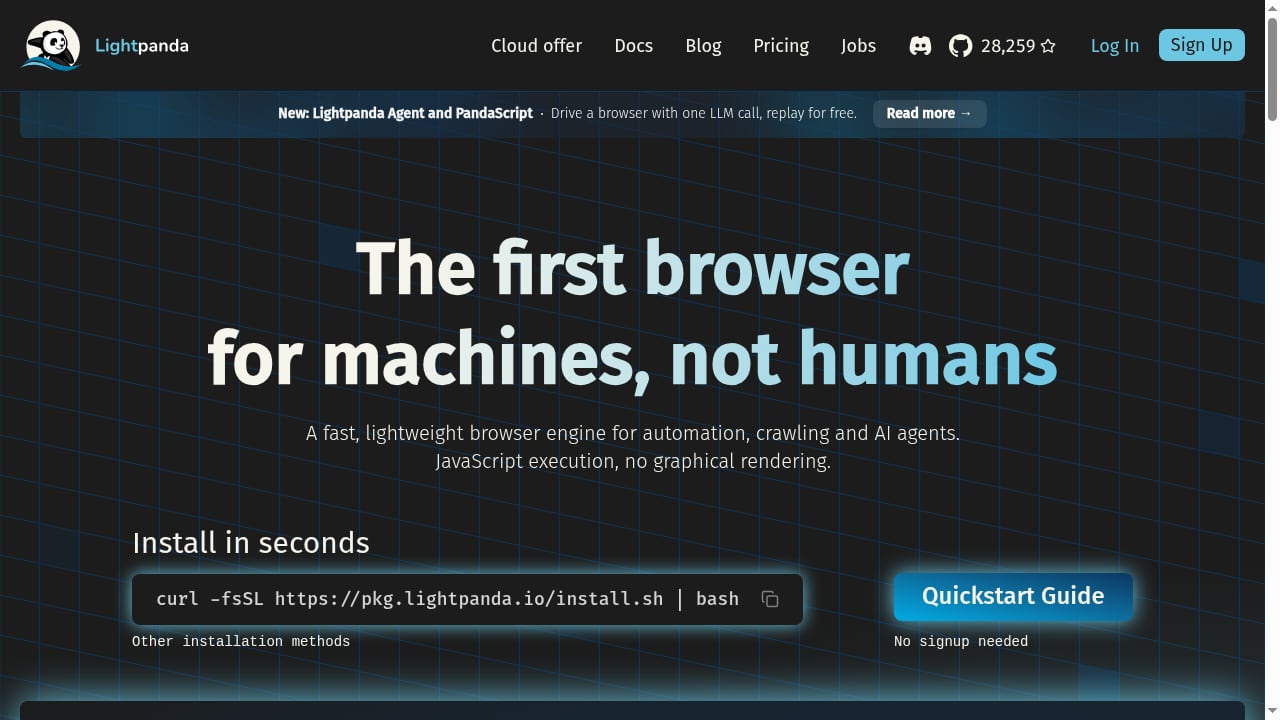 First viewport screenshot of Lightpanda | The headless browser