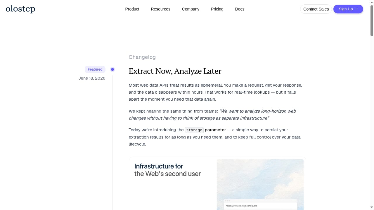 First viewport screenshot of Changelog | Olostep