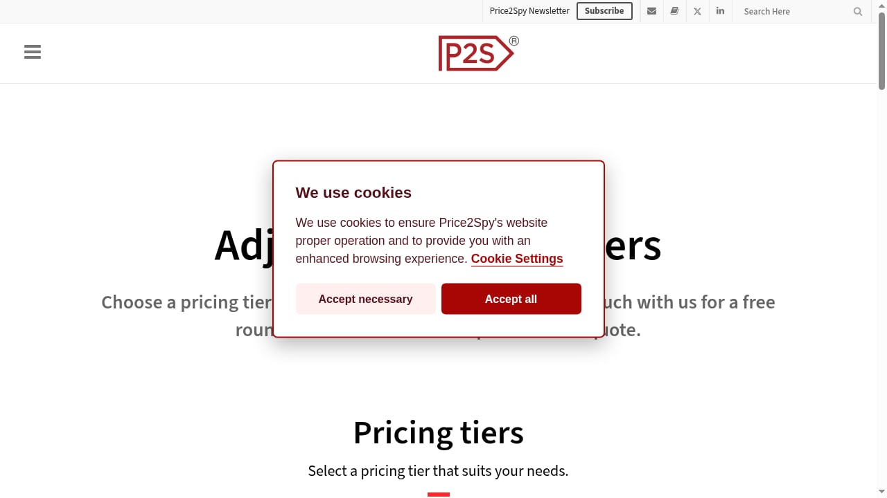First viewport screenshot of Price plan comparison – Price2Spy®