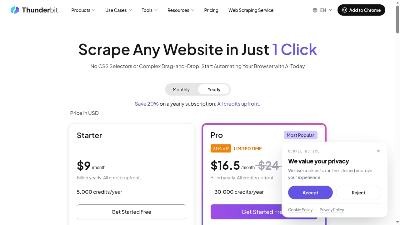 First viewport screenshot of Pricing Plans | Thunderbit