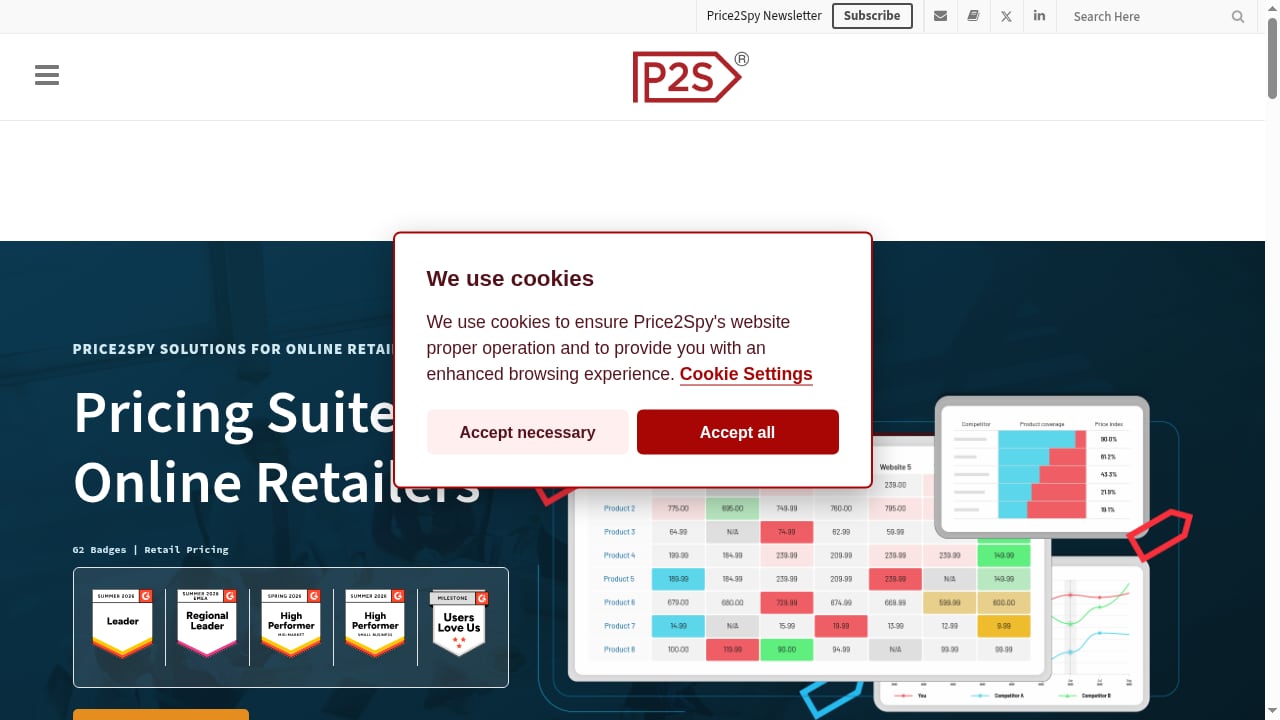 First viewport screenshot of Online retailers – Price2Spy®