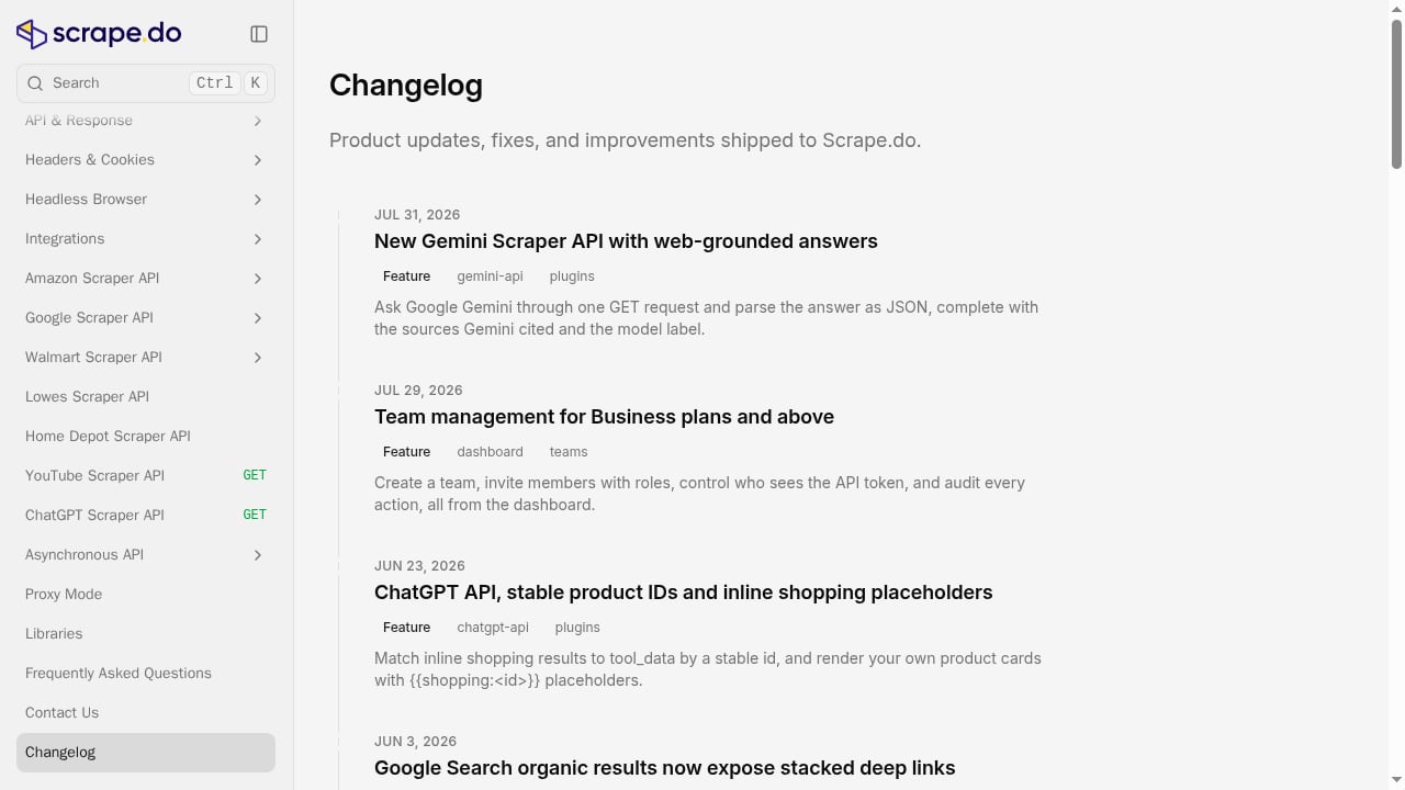 First viewport screenshot of Changelog | Documentation | Scrape.do