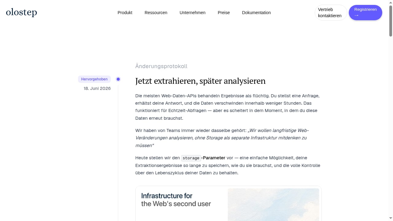 First viewport screenshot of Produktänderungen | Olostep