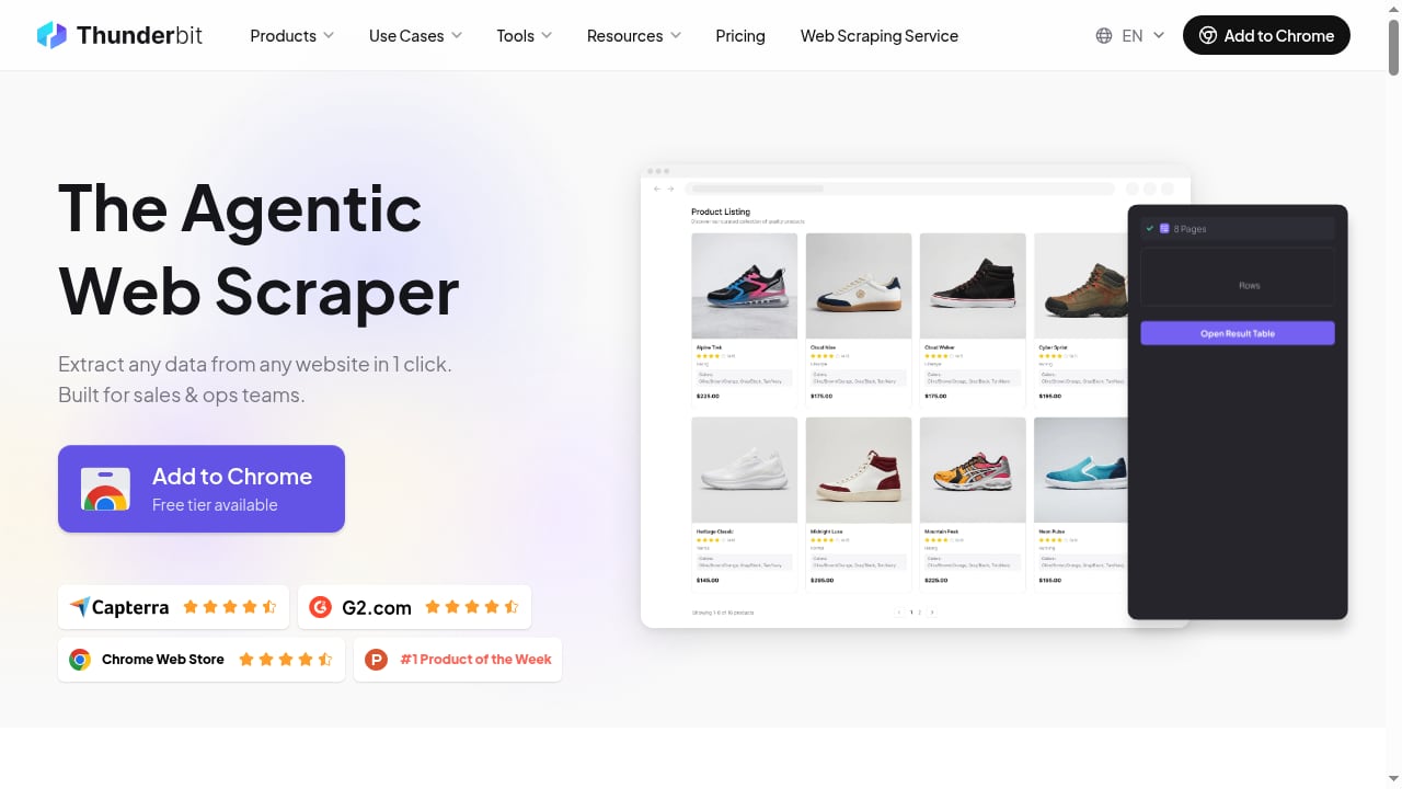 First viewport screenshot of Thunderbit: Agentic Web Scraper - Scrape any website in 1 click