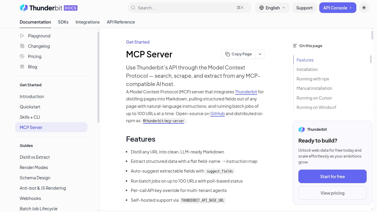 First viewport screenshot of MCP Server | Thunderbit API