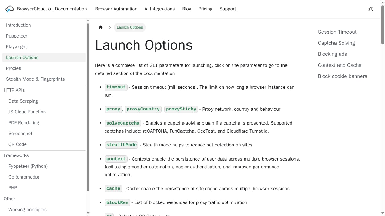 First viewport screenshot of Launch Options | BrowserCloud