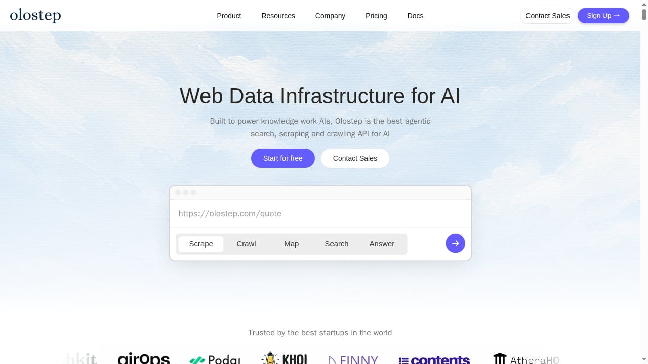 First viewport screenshot of Web Data Infrastructure for AI Agents | Olostep