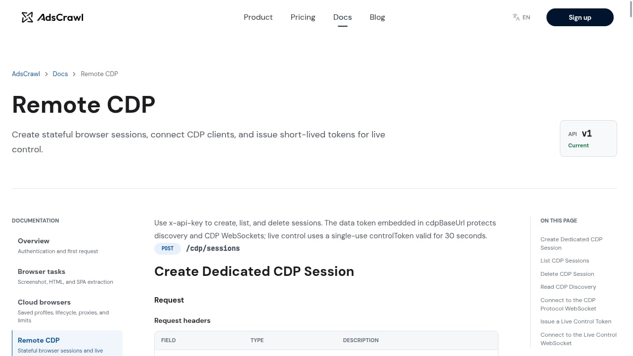 First viewport screenshot of Remote CDP | AdsCrawl Documentation