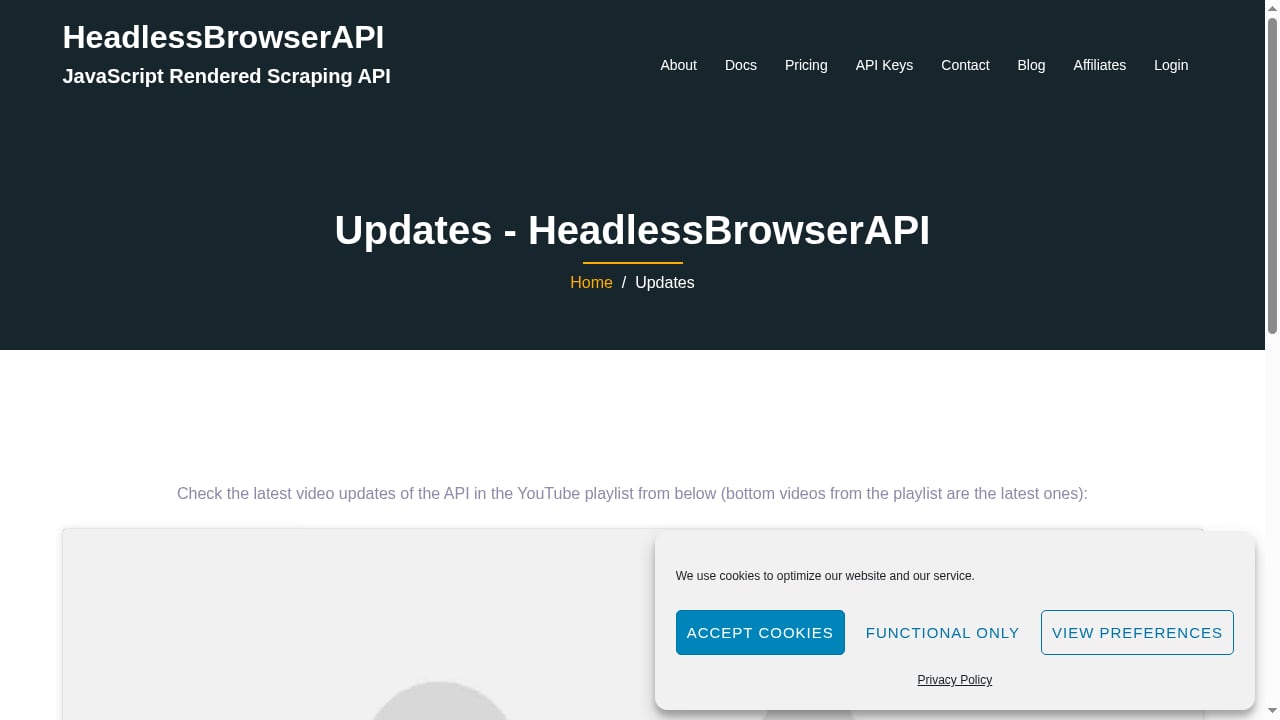 First viewport screenshot of Updates - HeadlessBrowserAPI