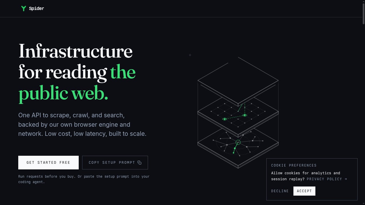 First viewport screenshot of AI Web Crawler API for Agents and RAG | Spider