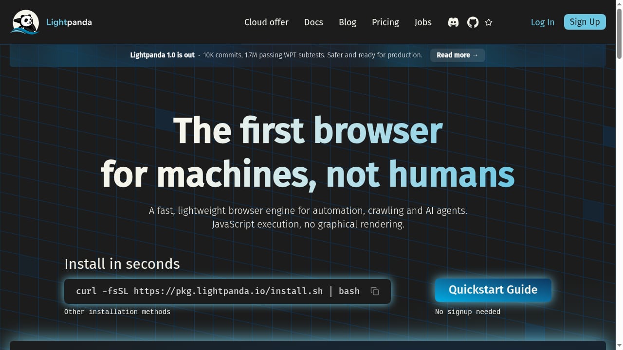 First viewport screenshot of lightpanda.io
