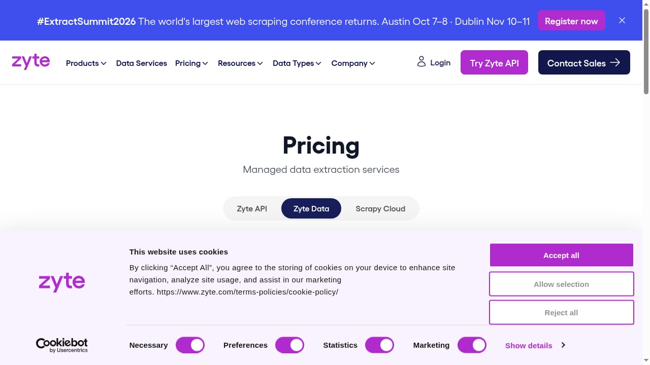 First viewport screenshot of Pricing | Zyte