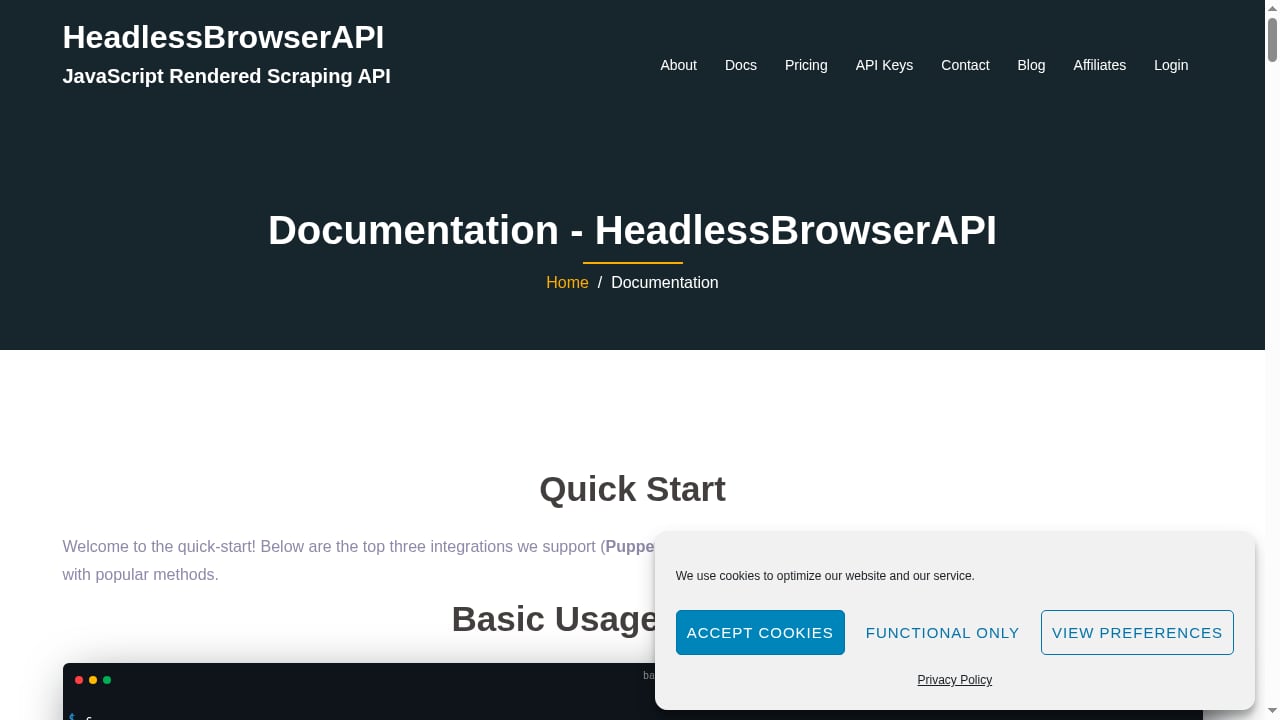 First viewport screenshot of Documentation - HeadlessBrowserAPI