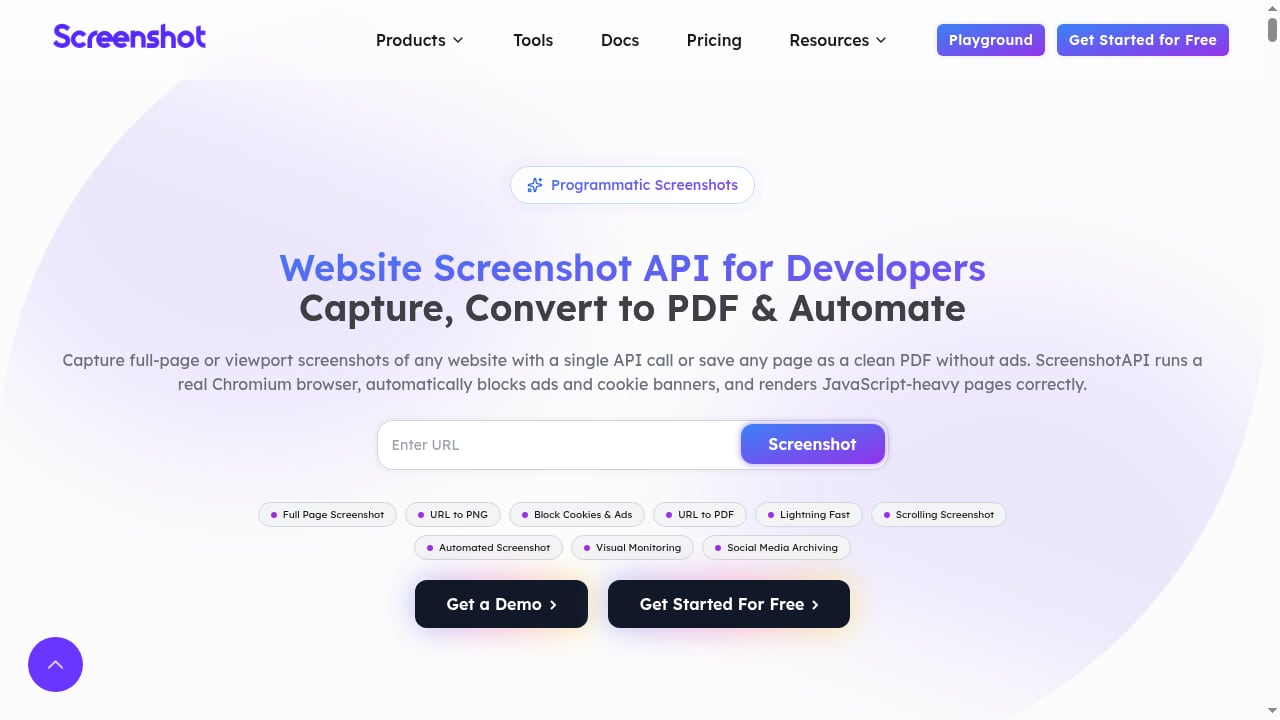 First viewport screenshot of Website Screenshot API for Developers | ScreenshotAPI.net