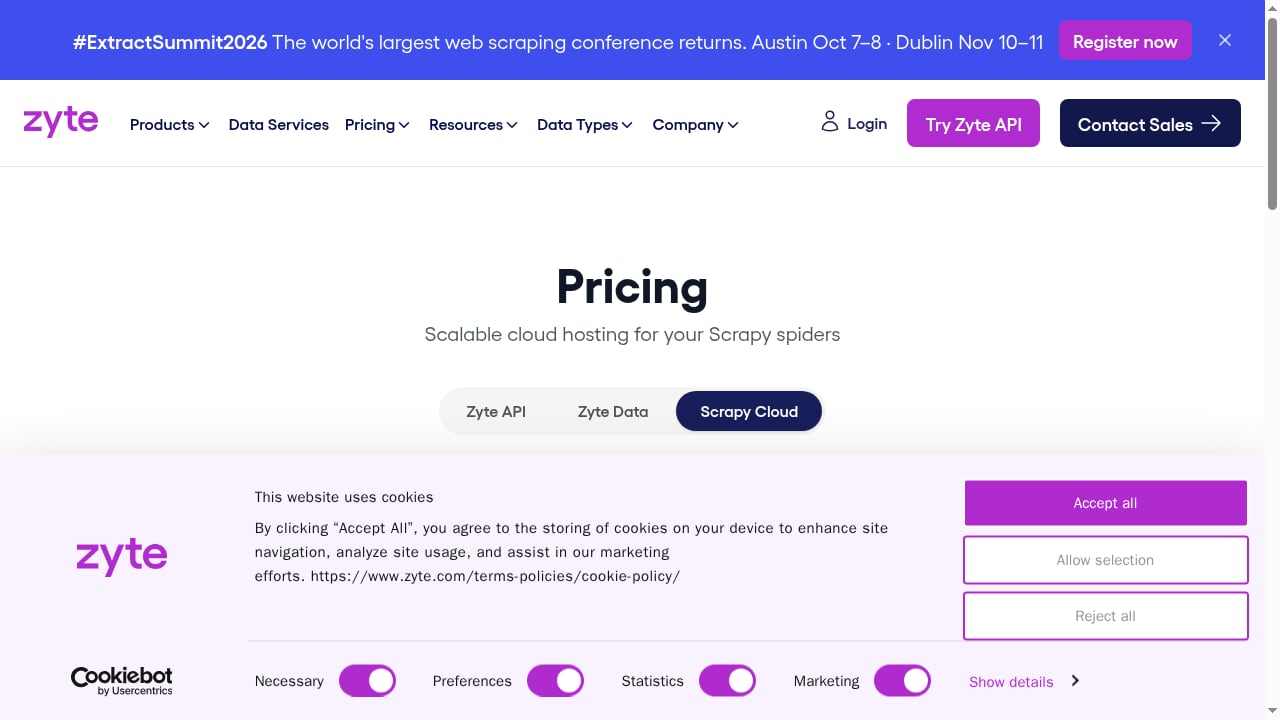 First viewport screenshot of Pricing | Zyte