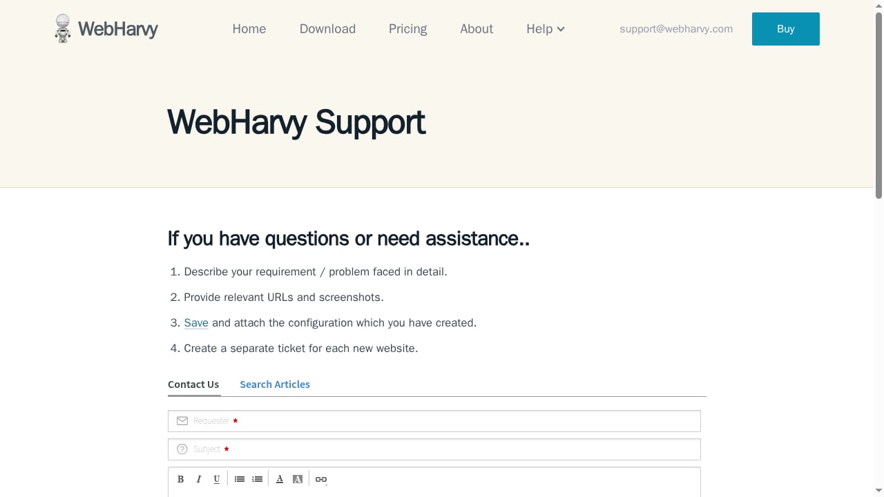 First viewport screenshot of www.webharvy.com