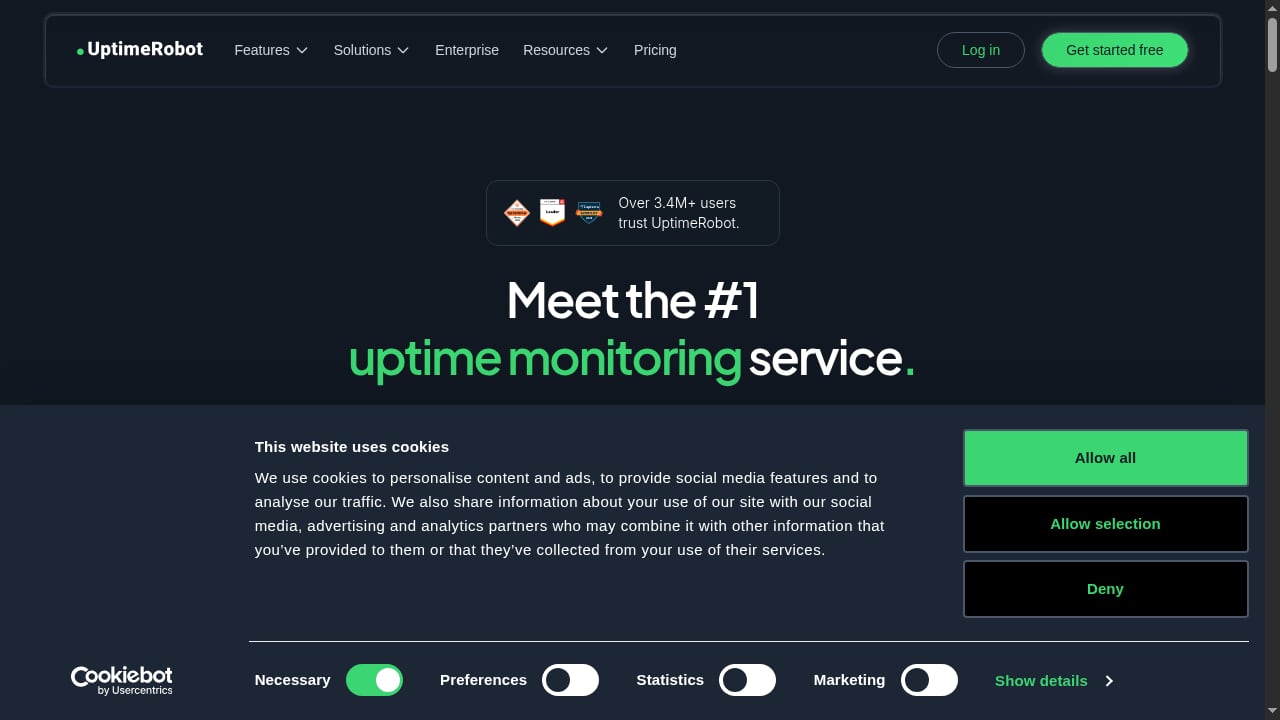 First viewport screenshot of UptimeRobot: Free Website Monitoring Service