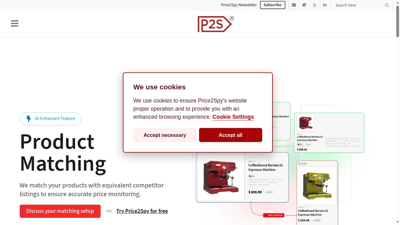 First viewport screenshot of AI-Enhanced Product Matching – Price2Spy®