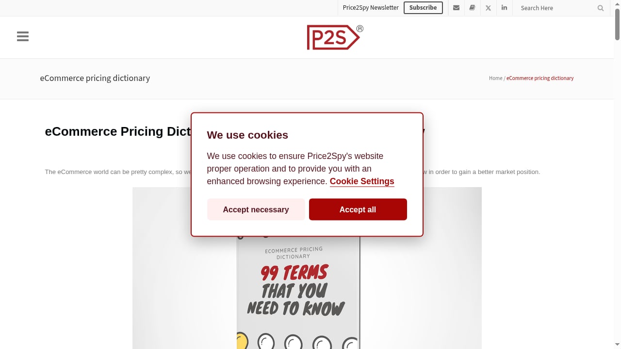 First viewport screenshot of eCommerce pricing dictionary – Price2Spy®