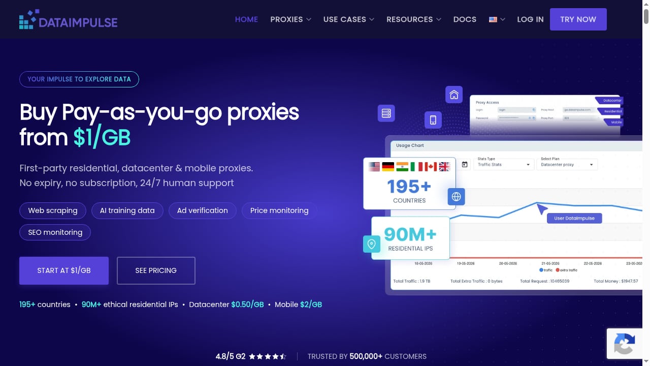 First viewport screenshot of Buy proxy - Cheap proxy services | DataImpulse