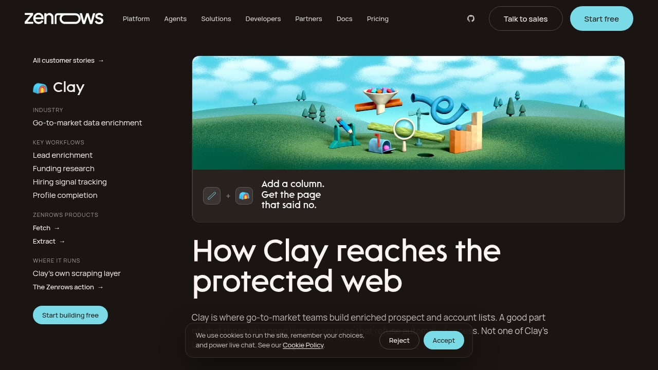 First viewport screenshot of How Clay Uses Zenrows to Enrich Sales Data at Scale · Zenrows