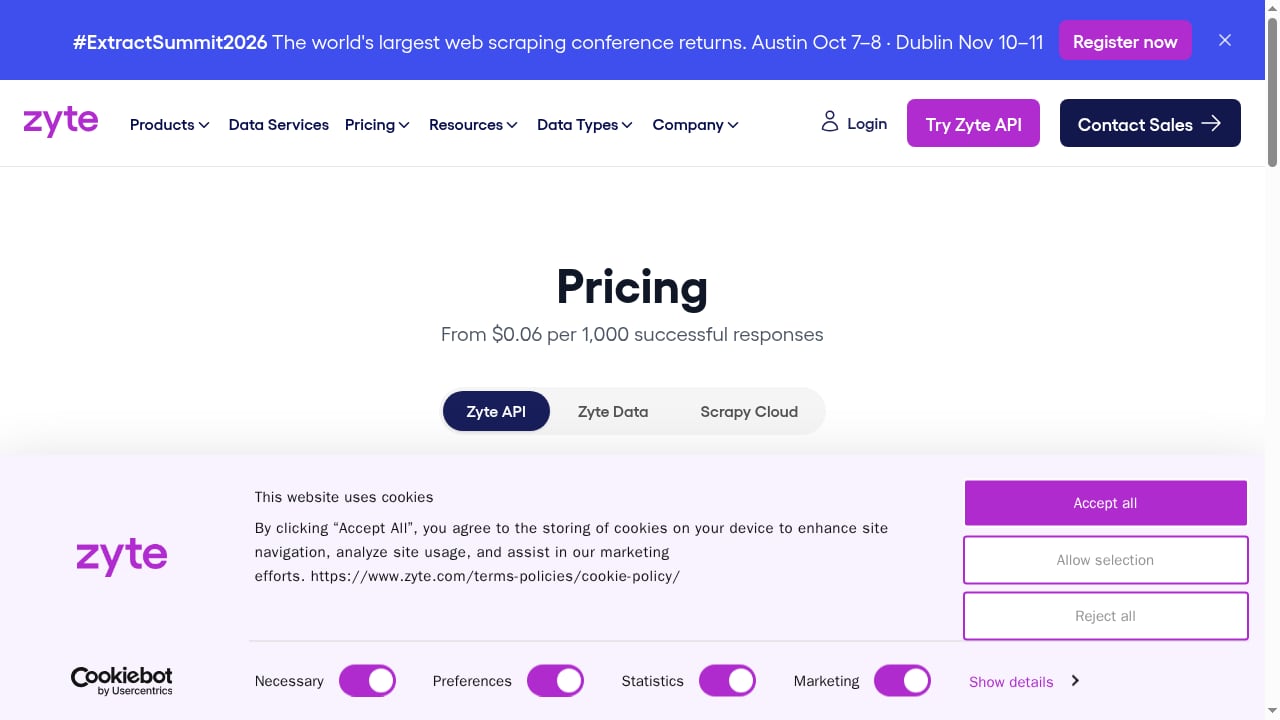 First viewport screenshot of Pricing | Zyte