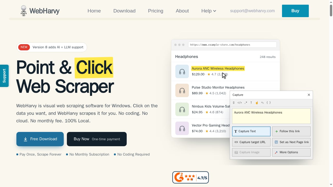 First viewport screenshot of www.webharvy.com