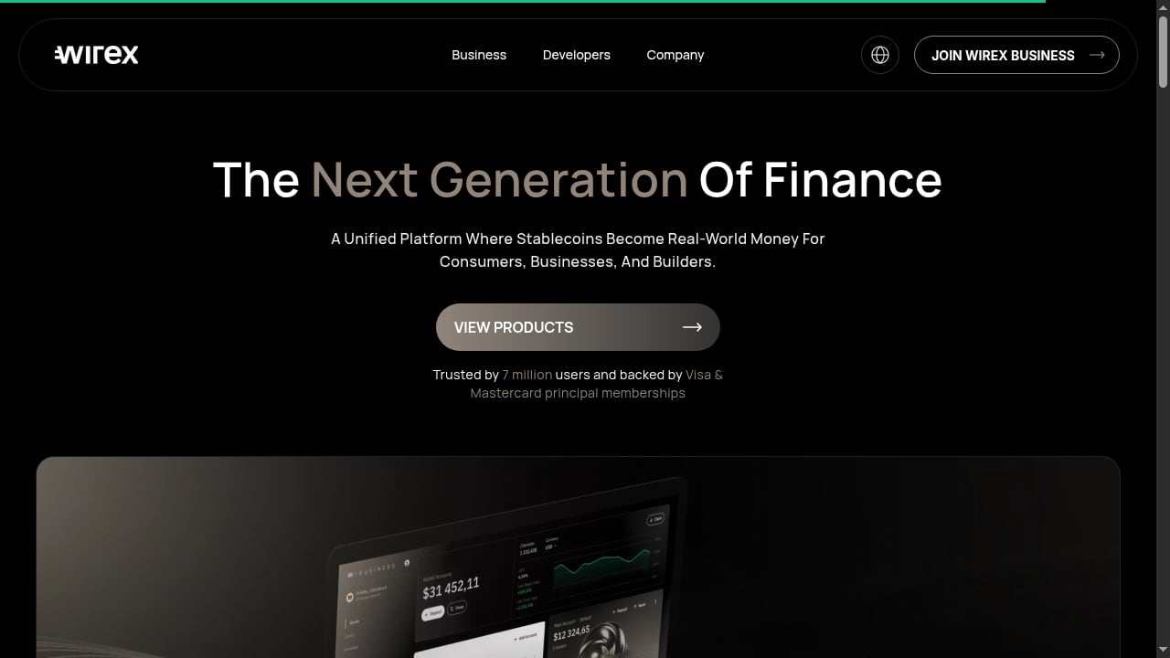 First viewport screenshot of Wirex | Crypto Wallet, Cards & Payments for All