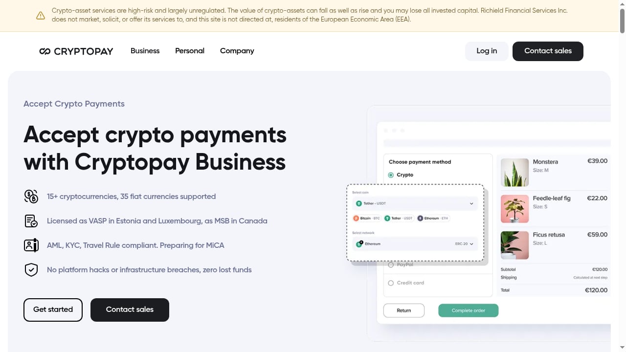 First viewport screenshot of Accept Crypto Payments | Cryptopay