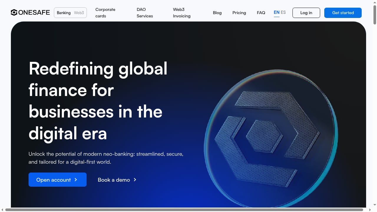 First viewport screenshot of OneSafe | Neo-Banking for global businesses