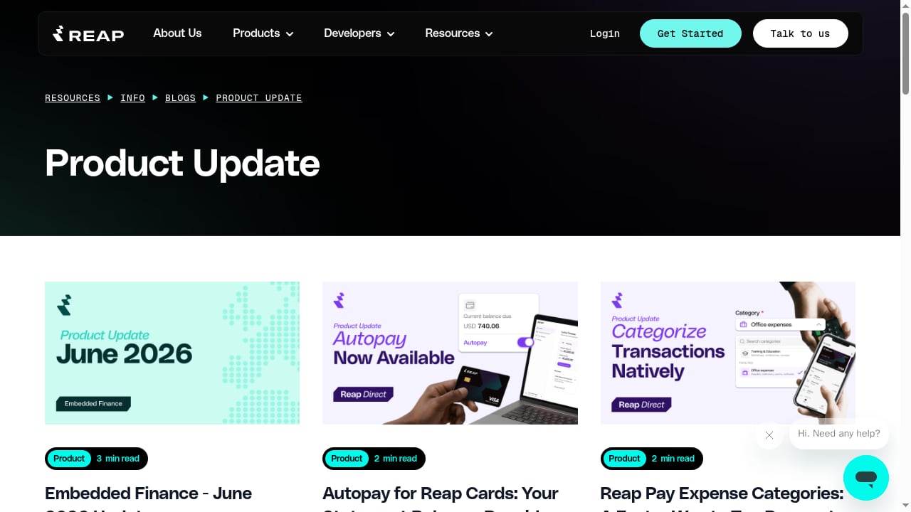 First viewport screenshot of Product Update | Reap