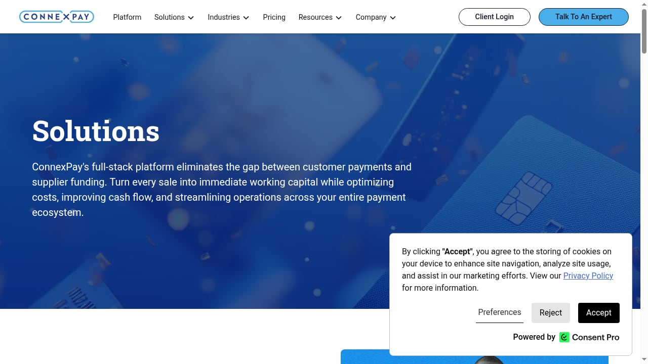 First viewport screenshot of B2B Payment Solutions | ConnexPay