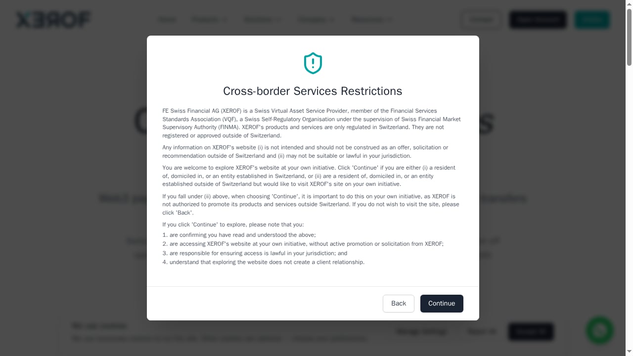 First viewport screenshot of XEROF | Swiss-Regulated Crypto Payment Provider