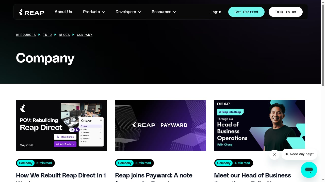 First viewport screenshot of Company | Reap Blog