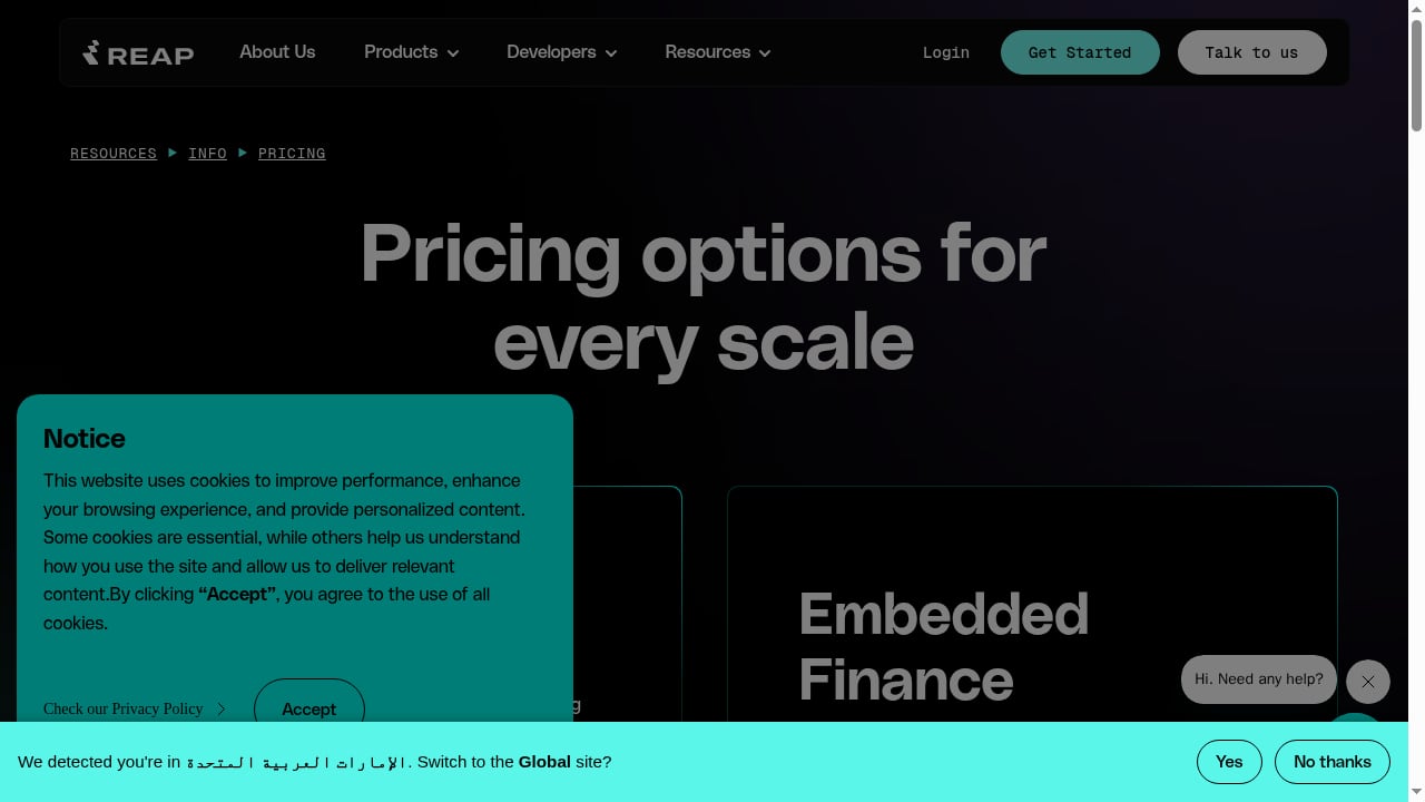 First viewport screenshot of Pricing | Reap Hong Kong