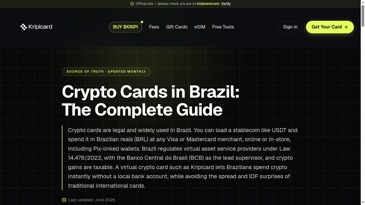 First viewport screenshot of Crypto Cards in Brazil: 2026 Guide