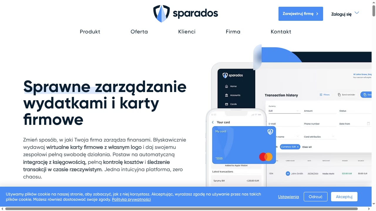First viewport screenshot of Sparados | Zarządzanie finansami | Wirtualne karty dla firm i pracowników