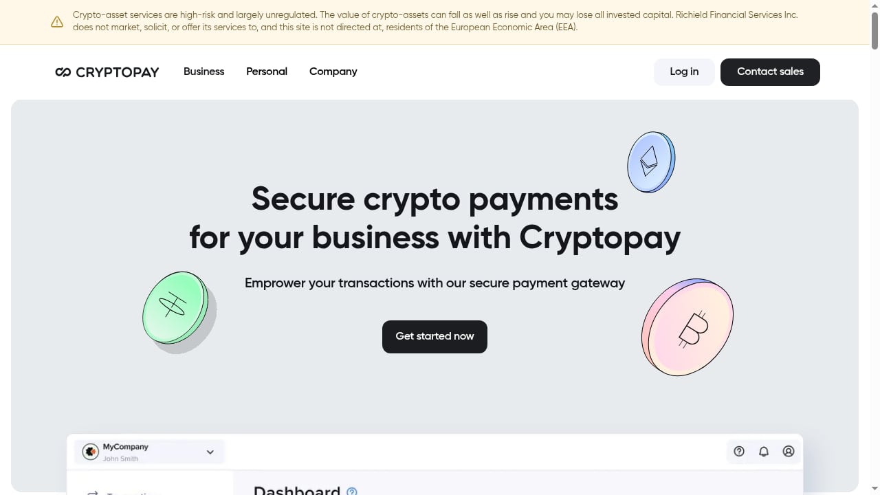 First viewport screenshot of Cryptopay Business | Accept and Send Crypto Payments as a Merchant