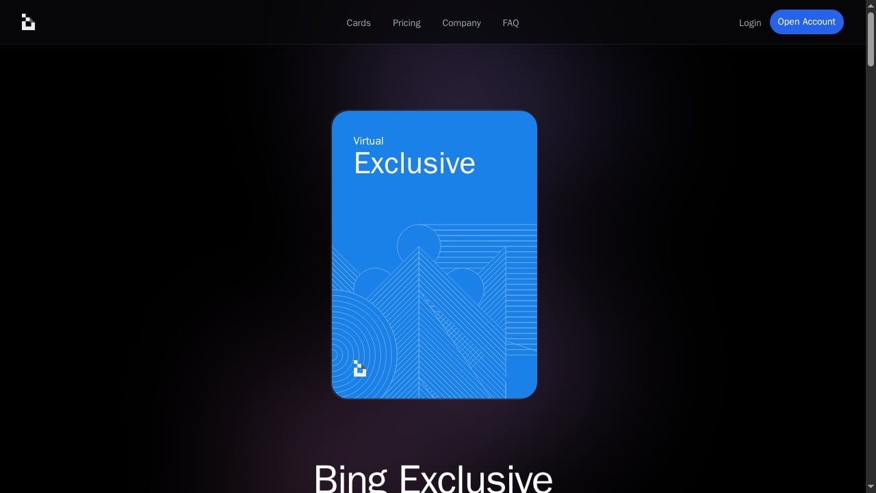 First viewport screenshot of Bing Exclusive Virtual Crypto Card
