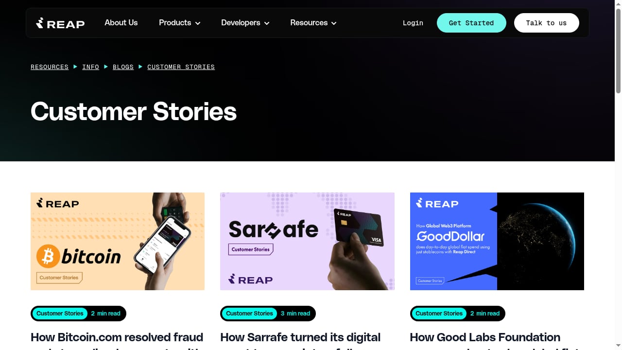 First viewport screenshot of Customer Stories | Reap Blog