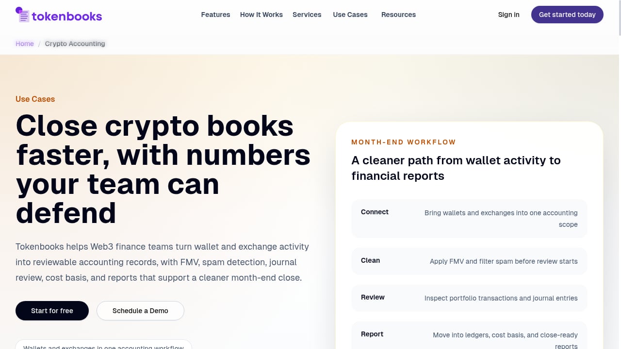First viewport screenshot of Crypto Accounting For Web3 Finance Teams — Tokenbooks