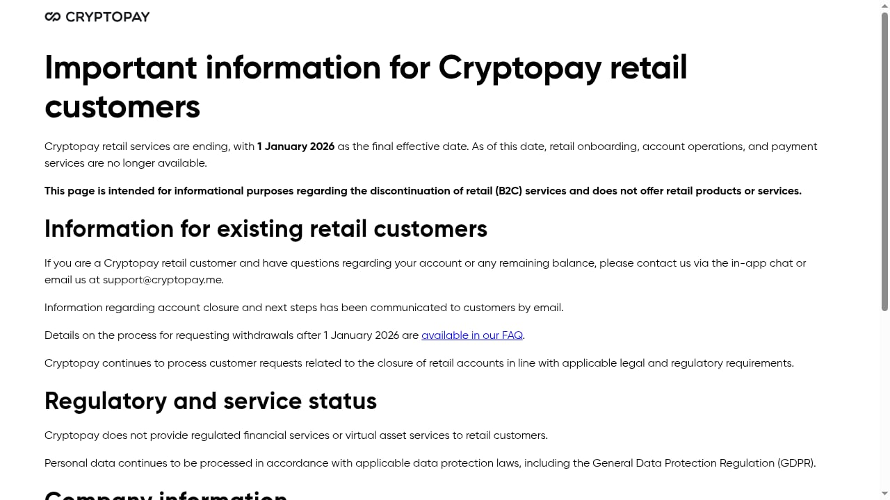 First viewport screenshot of Free Bitcoin Wallet for Europe | Cryptopay