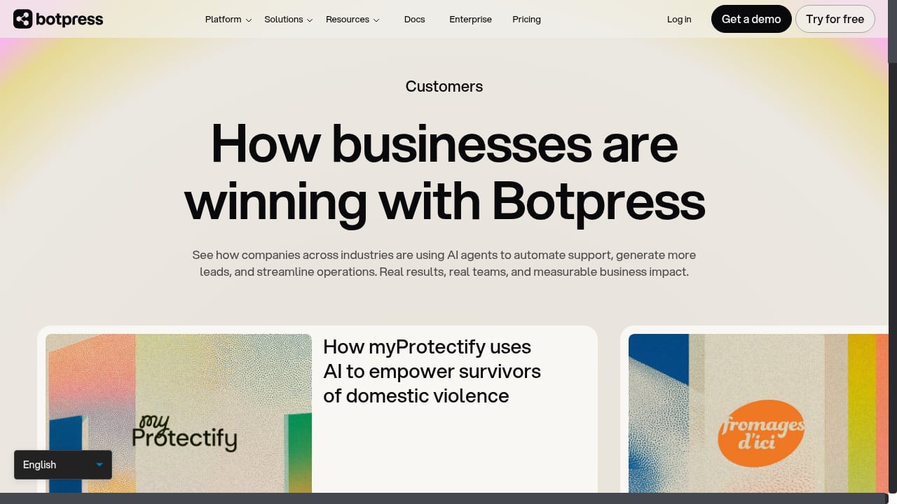 First viewport screenshot of Botpress Customer Stories | Transforming Businesses with AI