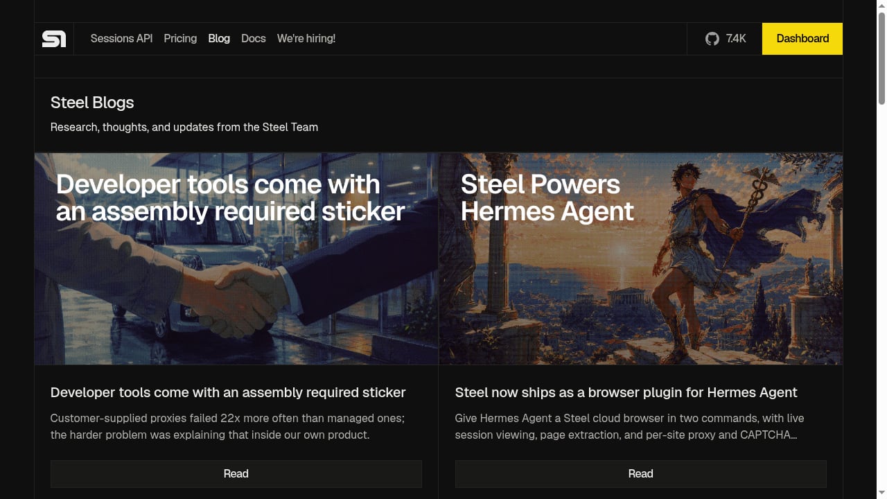 First viewport screenshot of Steel | Browser Infrastructure for AI Agents