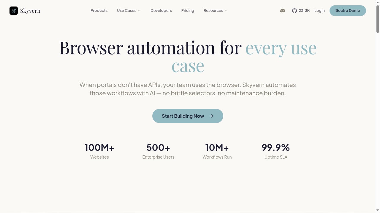 First viewport screenshot of Skyvern Use Cases — Healthcare, Insurance, Fintech & More
