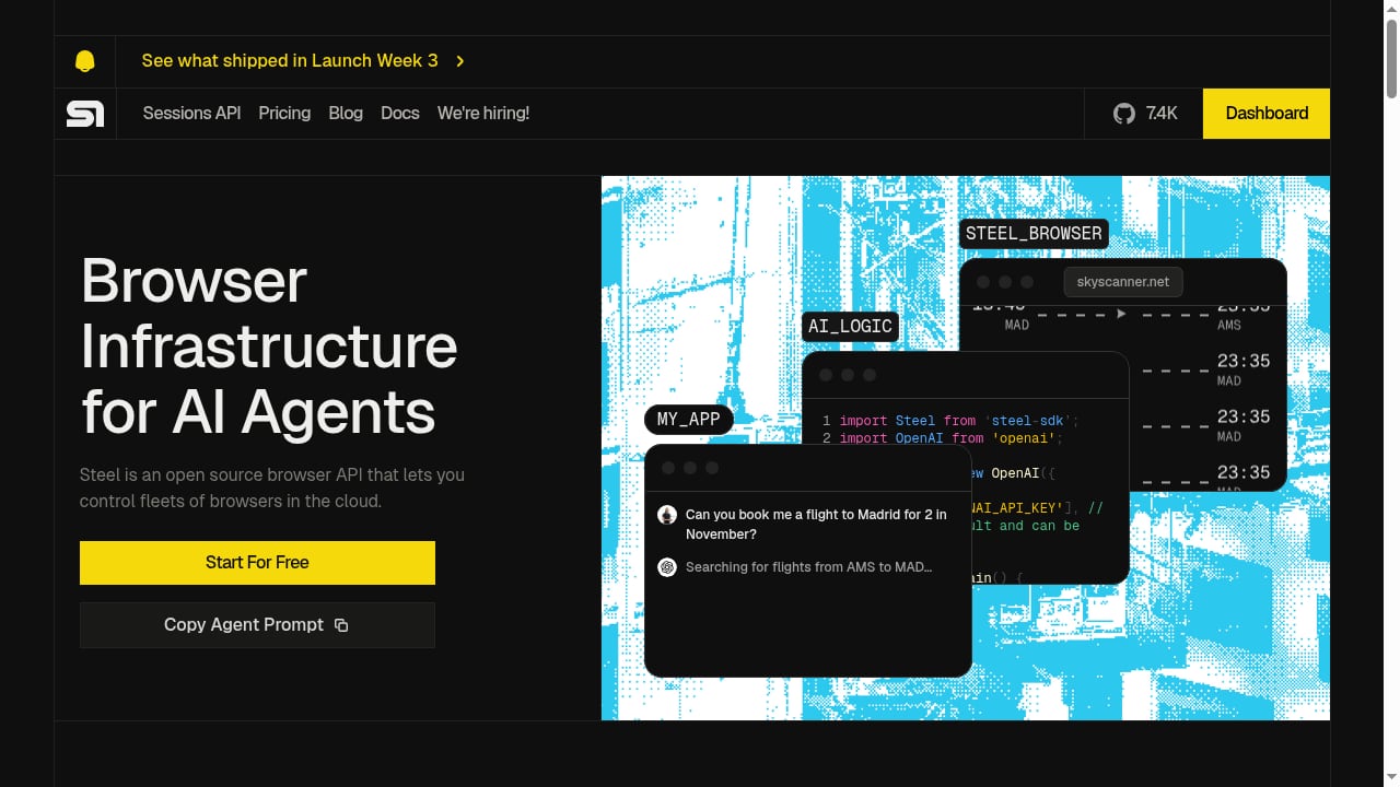 First viewport screenshot of Steel | Browser Infrastructure for AI Agents