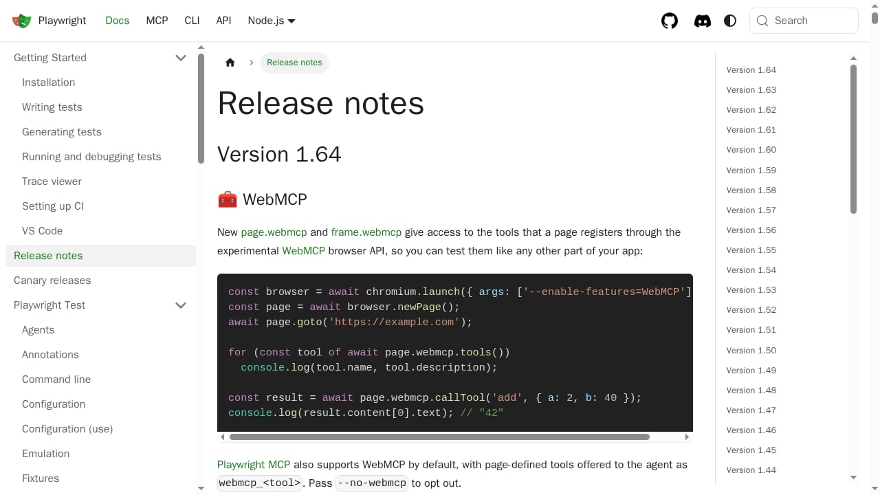First viewport screenshot of Release notes | Playwright