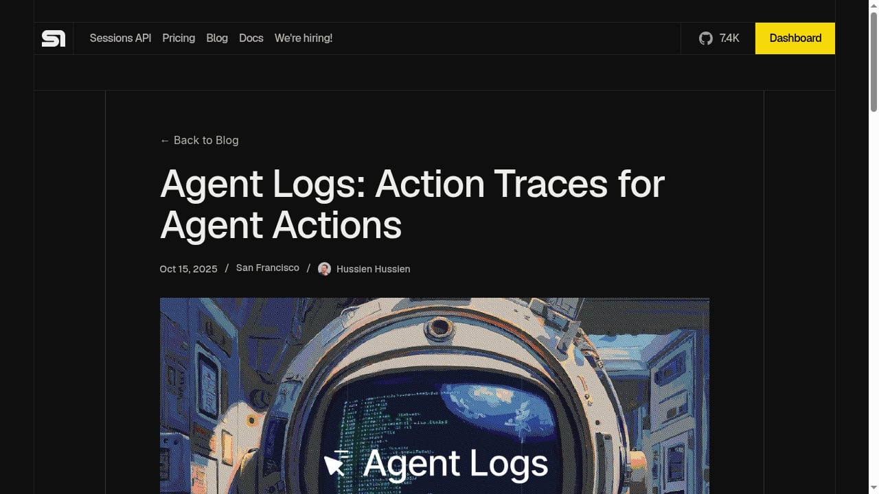 First viewport screenshot of Agent Logs: Action Traces for Agent Actions - Steel | Open-source Headless Browser API